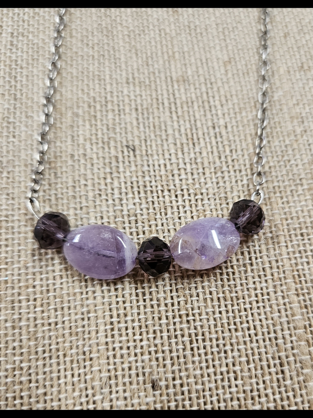 Amethyst Bead Necklace with Dark Purple Crystal Accents